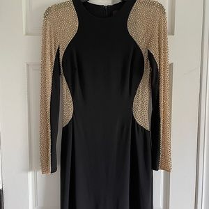 Camille La Vie | Black with Gold Sheet Beaded arms mini dress